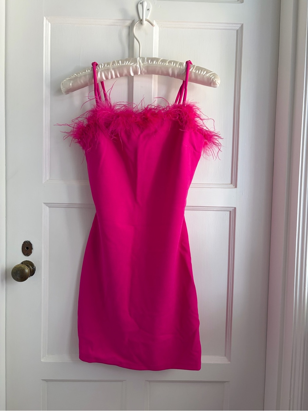 Hot Pink Feather-Trim Fun Party Dress -- Small